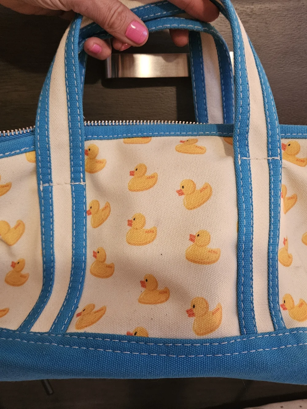 Aeropostale Blue and Cream Rubber Duck Canvas Tote bonus ducks viral coin purse